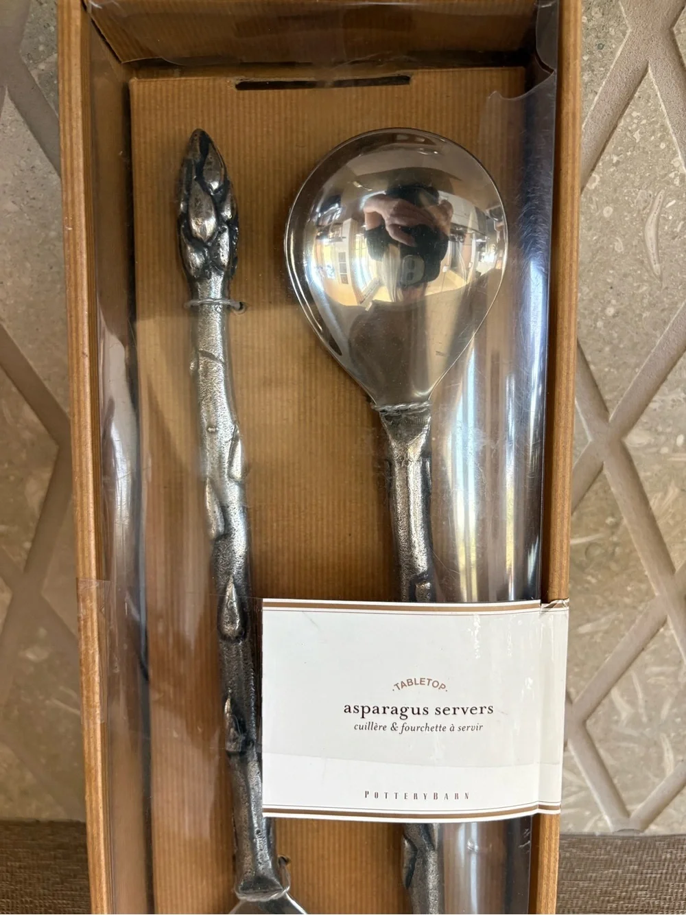 Pottery Barn Large 13.5” Metal Silver Asparagus Servers Tabletop Set Beautiful